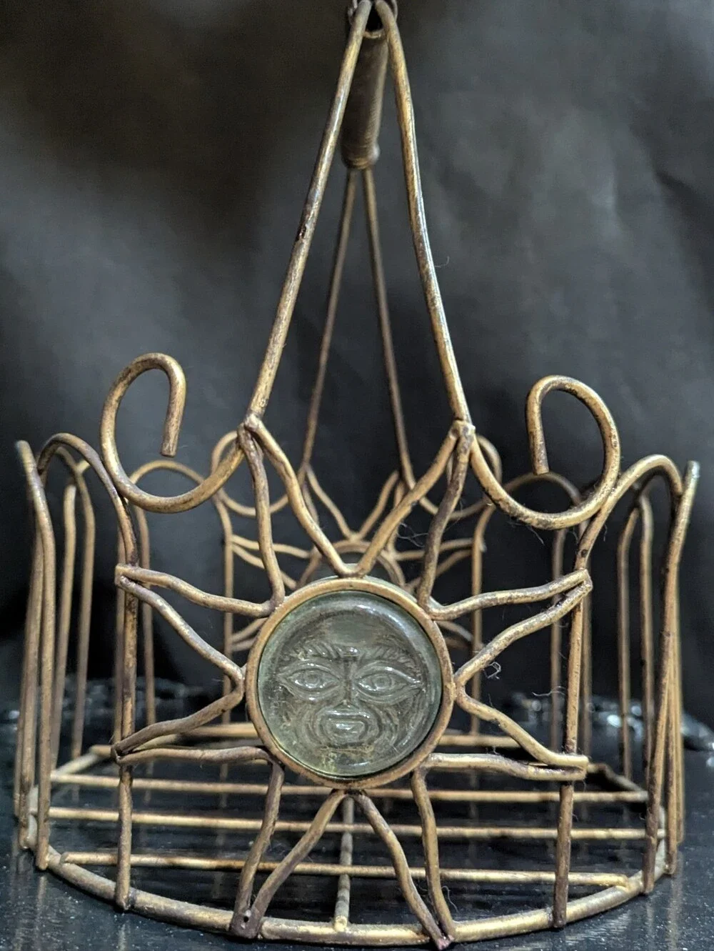 Vintage Celestial Sun Sunburst Wire Basket - Bronze Tone